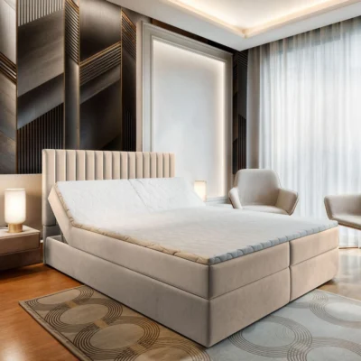 MASSENO Boxspringbett MURLO in Beige, Liegefläche 140x200 cm – mit Bettkasten